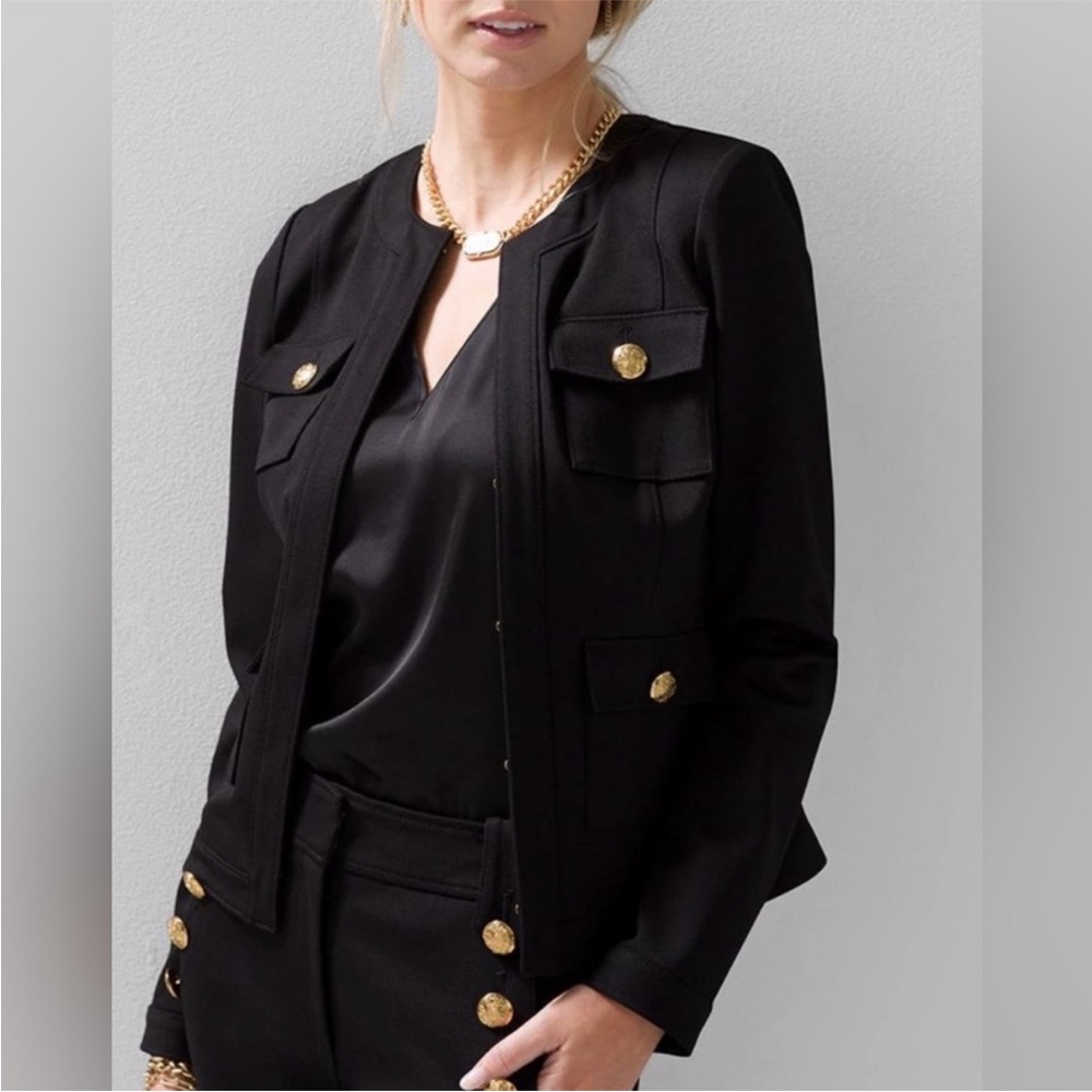 White House Black Market Black Stylist Blazer with Gold Buttons